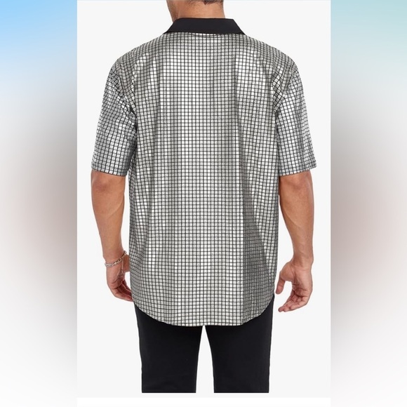 NWT Mens 70s Disco Shirt Short Sleeve Button Down Sequin 70's Costume Shirt - Picture 2 of 6